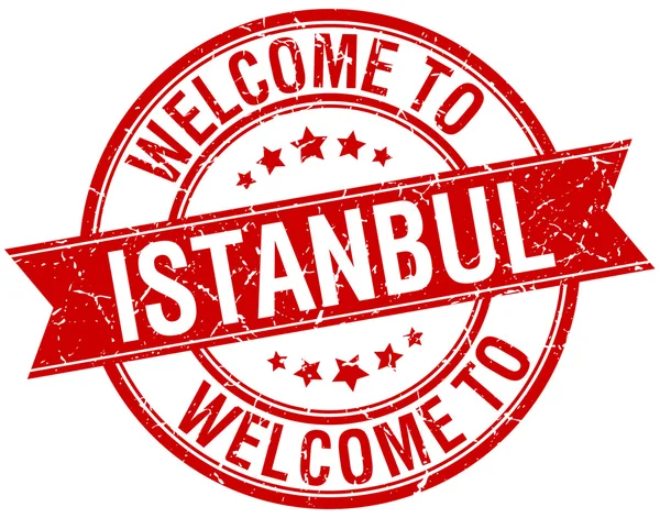 Добро пожаловать в Стамбул, красная круглая лента — стоковый вектор