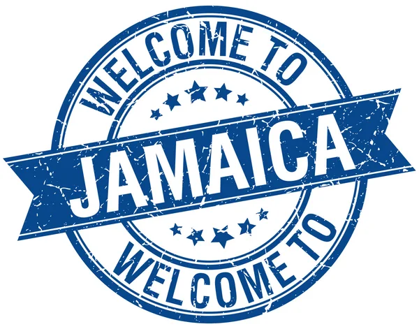 Welkom op Jamaica blauwe ronde lint stempel — Stockvector