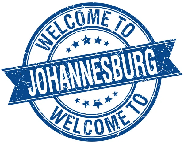 Welcome to Johannesburg blue round ribbon stamp — Stock Vector