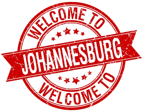 Welcome to Johannesburg red round ribbon stamp — Stock Vector