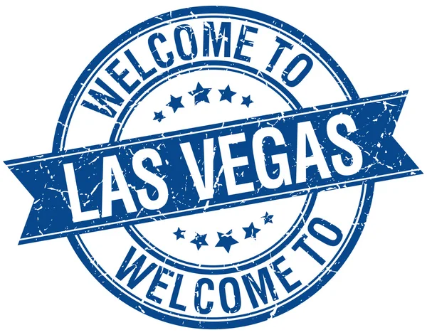 Welkom in Las Vegas blauwe ronde lint stempel — Stockvector