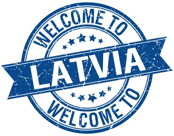 Welcome to Latvia blue round ribbon stamp — Stock Vector