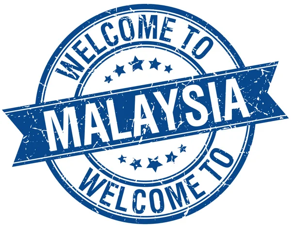 Welcome to Malaysia blue round ribbon stamp — Stock Vector