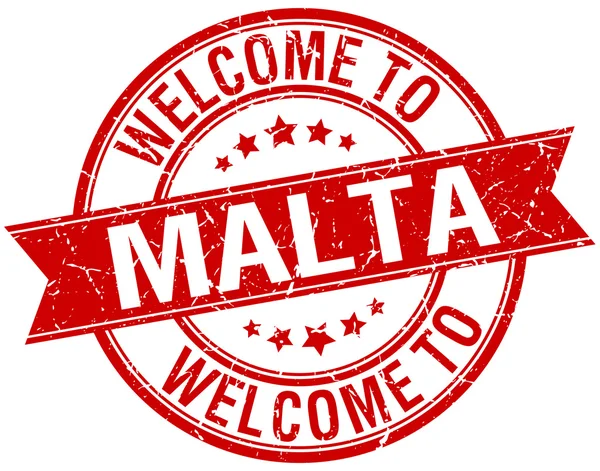 Bienvenue à Malte ruban rond rouge timbre — Image vectorielle