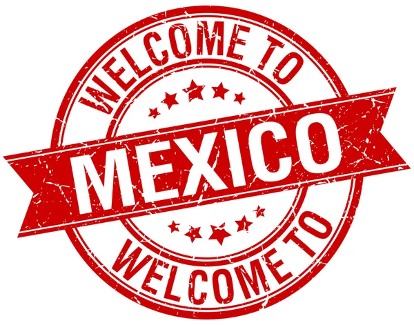 メキシコの赤リボン スタンプ丸へようこそ — ストックベクタ
