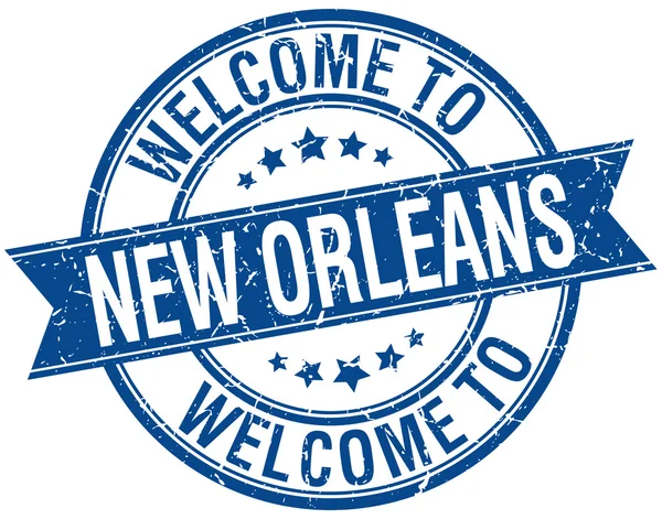 Welcome to New Orleans blue round ribbon stamp — Stock Vector
