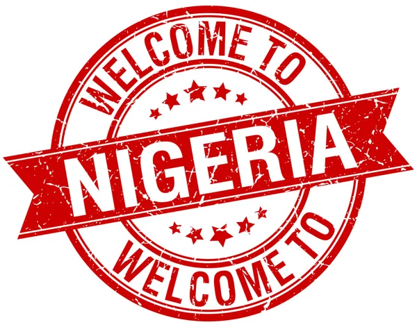 Welkom bij Nigeria red ronde lint stempel — Stockvector