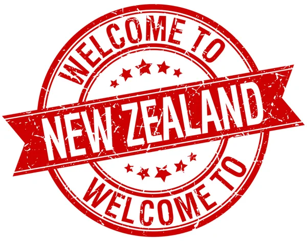 Zapraszamy do Nowej Zelandii czerwony okrągły znaczek wstążka — Wektor stockowy