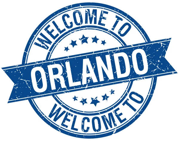 Welcome to Orlando blue round ribbon stamp — Stock Vector