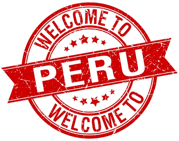 Welcome to Peru red round ribbon stamp — Stock Vector