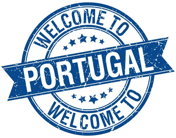 リボン スタンプをラウンド ブルー ポルトガルへようこそ — ストックベクタ