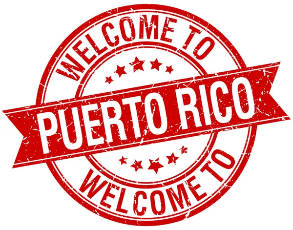 欢迎来到波多黎各红色圆织带邮票 — 图库矢量图片