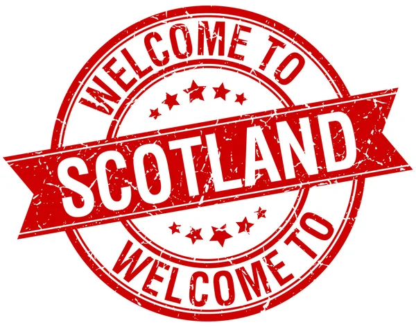 Bem-vindo ao selo de fita redonda vermelha da Escócia —  Vetores de Stock