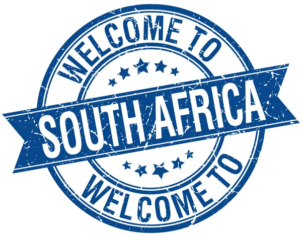 Benvenuto a Sud Africa blu rotondo timbro del nastro — Vettoriale Stock