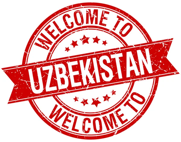 Добро пожаловать в Узбекистан красная круглая лента — стоковый вектор