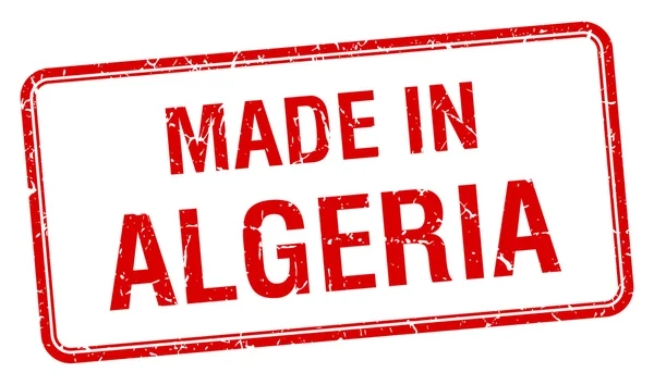 Fabriqué en Algérie carré rouge timbre isolé — Image vectorielle