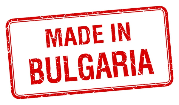 Made in Bulgaria francobollo quadrato rosso isolato — Vettoriale Stock