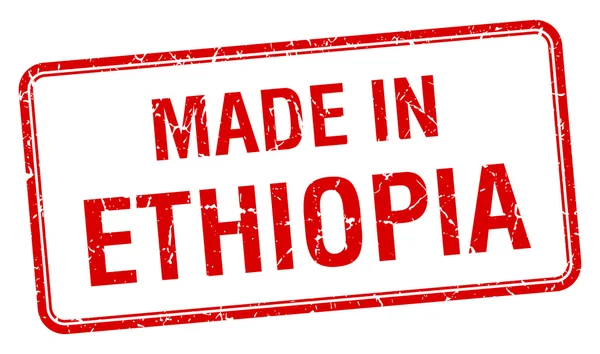 Fabriqué en Ethiopie carré rouge timbre isolé — Image vectorielle