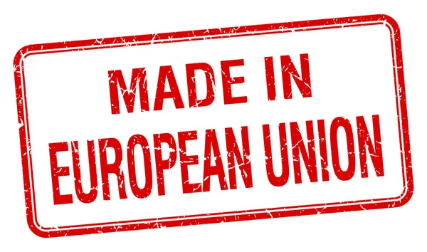 Feita em União Europeia selo quadrado vermelho isolado — Vetor de Stock