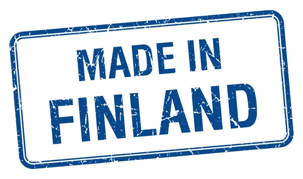 Gemaakt in Finland blauwe vierkante geïsoleerde stempel — Stockvector