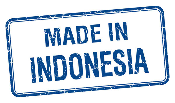 made in Indonesia blue square isolated stamp