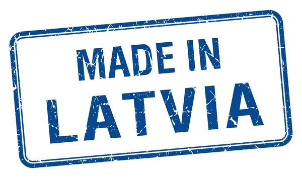 Gjort i Lettland blå fyrkantiga isolerade stämpel — Stock vektor
