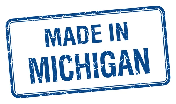 Fabriqué en Michigan carré bleu timbre isolé — Image vectorielle