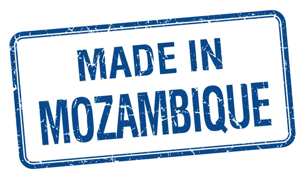 Hergestellt in mozambique blauen quadratischen isolierten Marke — Stockvektor