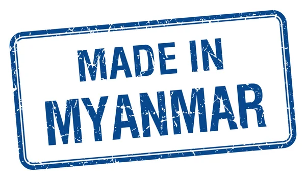 Fabriqué au Myanmar carré bleu timbre isolé — Image vectorielle