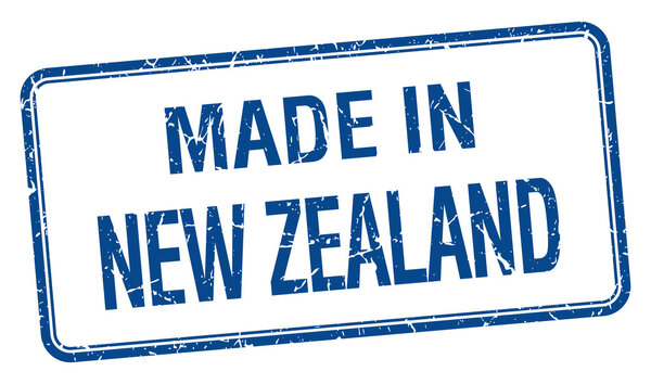 made in New Zealand blue square isolated stamp