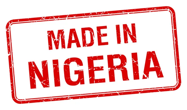 Gemaakt in Nigeria Rode plein geïsoleerde stempel — Stockvector