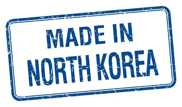 Gemaakt in Noord-Korea blauwe vierkante geïsoleerde stempel — Stockvector