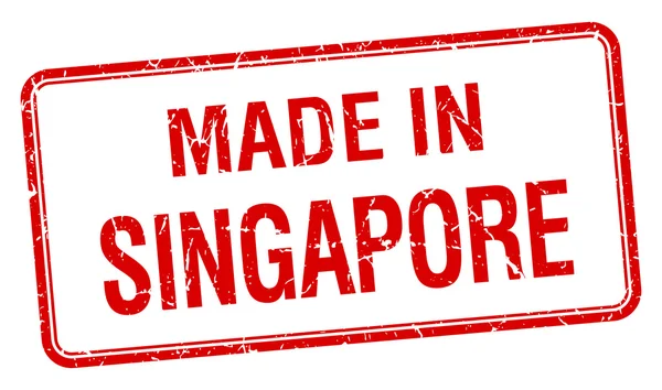 Hergestellt in Singapore rotem Quadrat isolierte Marke — Stockvektor
