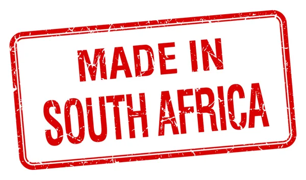 Hecho en Sudáfrica sello cuadrado rojo aislado — Vector de stock