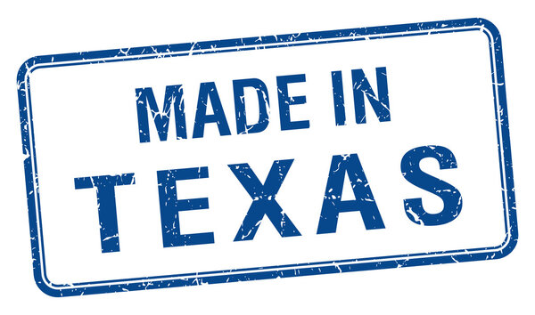 made in Texas blue square isolated stamp