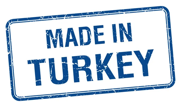 Feita na Turquia azul quadrado selo isolado — Vetor de Stock