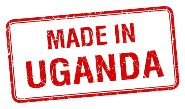 Hergestellt in uganda roter quadratischer isolierter Marke — Stockvektor