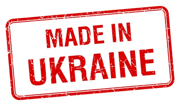 Hecho en Ucrania sello cuadrado rojo aislado — Archivo Imágenes Vectoriales