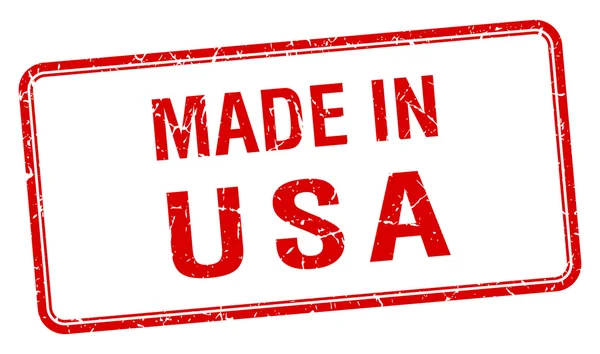 Made in usa francobollo quadrato isolato rosso — Vettoriale Stock