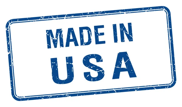 Feita em EUA selo quadrado azul isolado —  Vetores de Stock