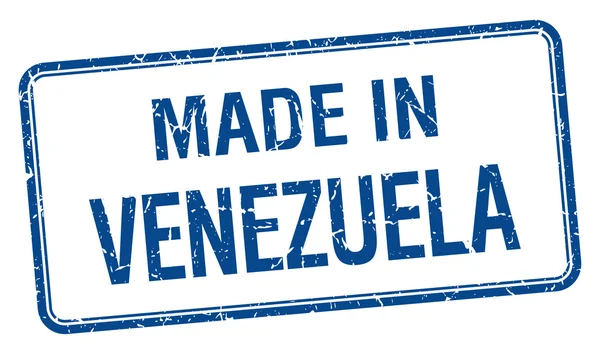 Gemaakt in Venezuela blauwe vierkante geïsoleerde stempel — Stockvector