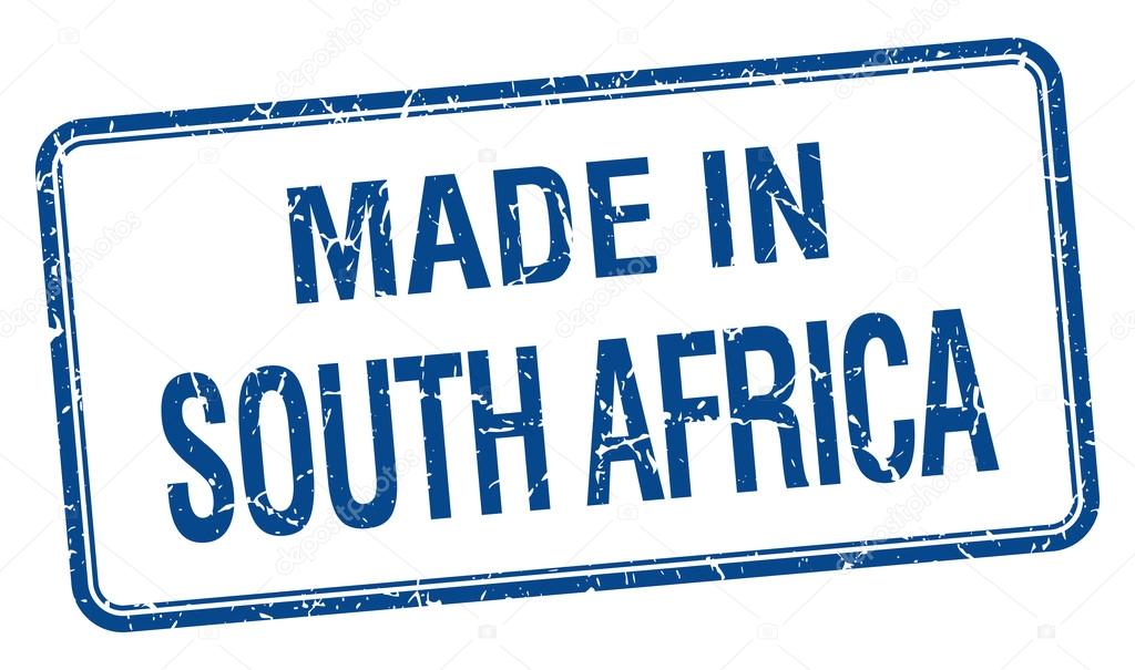 made in South Africa blue square isolated stamp