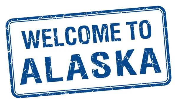 Benvenuto in Alaska blu grunge francobollo quadrato — Vettoriale Stock