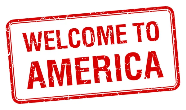 Bem-vindo à América vermelho grunge quadrado selo — Vetor de Stock