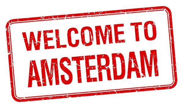Välkommen till Amsterdam röda grunge kvadrat stämpel — Stock vektor