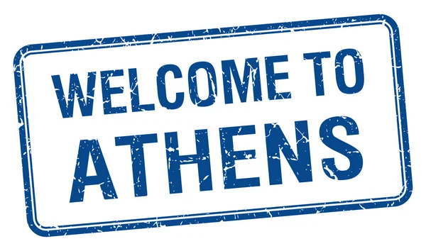 Benvenuto a Atene blu grunge francobollo quadrato — Vettoriale Stock