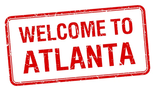 Benvenuto a Atlanta francobollo quadrato grunge rosso — Vettoriale Stock