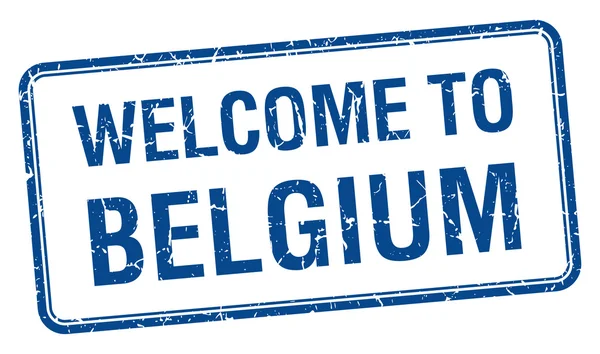 Welcome to Belgium blue grunge square stamp — Stock Vector