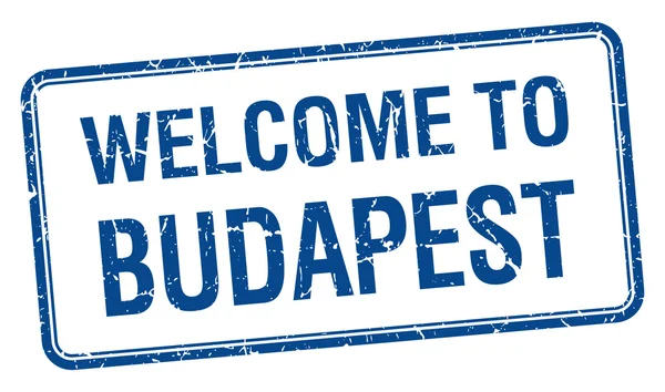 Bienvenue au timbre carré Grunge bleu Budapest — Image vectorielle
