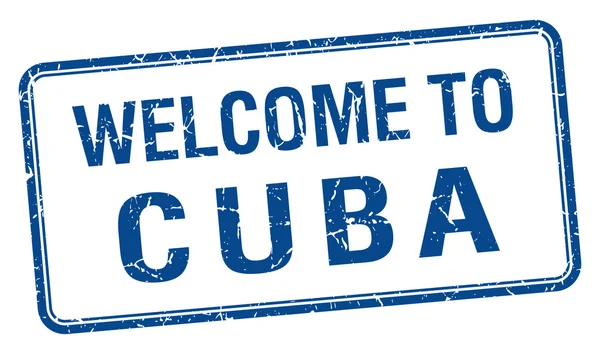 欢迎来到古巴蓝色 grunge 方形邮票 — 图库矢量图片